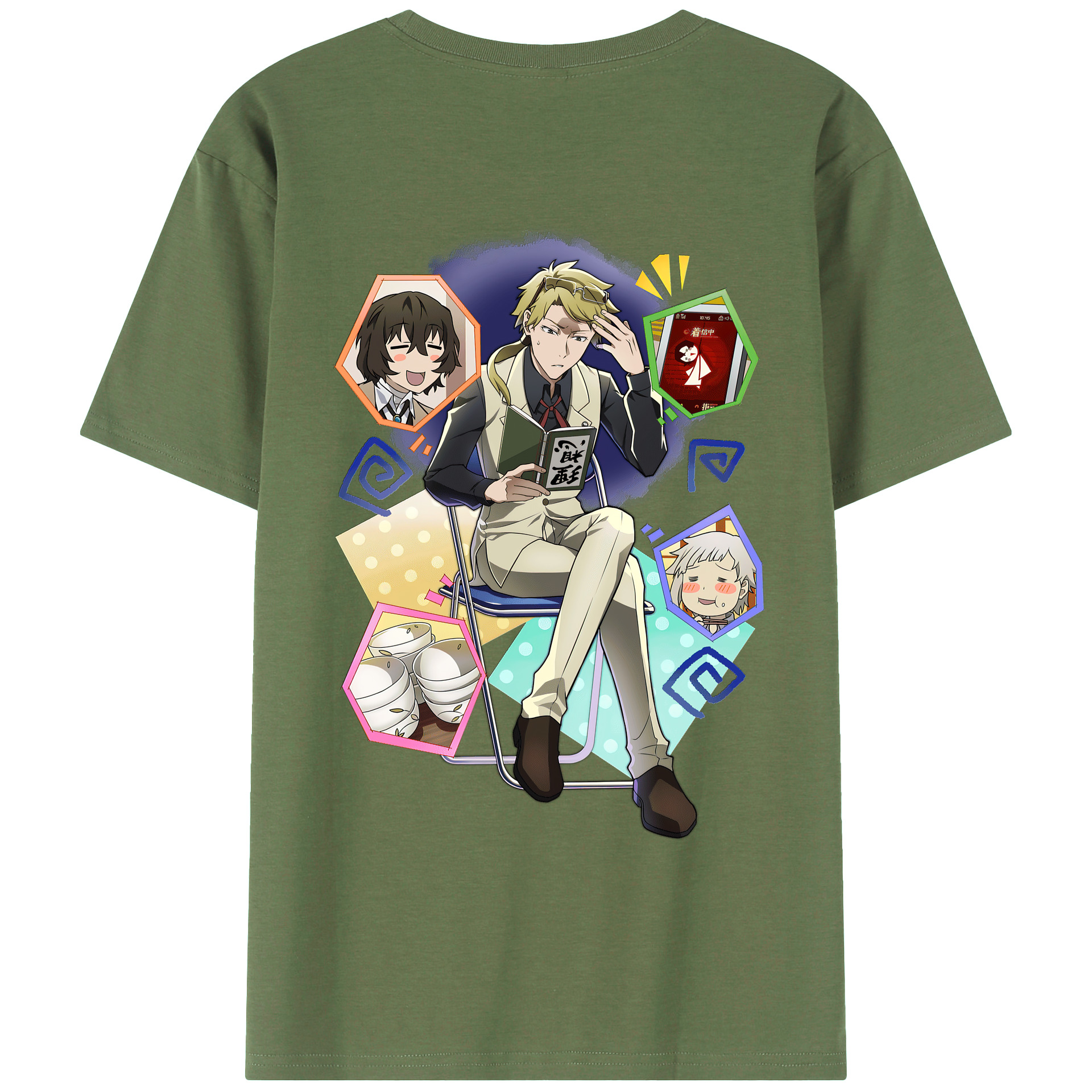 （画像用） 文豪ストレイドッグス Bungo Stray Dogs 綿100％ メンズ半袖Tシャツ（バックプリント） 通気性